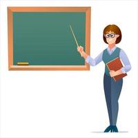 Female teacher standing near blackboard cartoon character vector