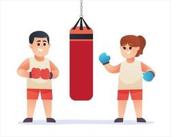 Cute boy and girl boxing characters vector