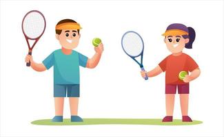 Cute boy and girl tennis player characters vector