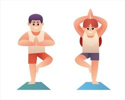 Cute boy and girl doing yoga vector illustration