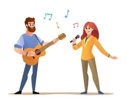 Man playing acoustic guitar and woman singing illustration vector