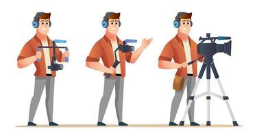 Professional videographer character set in various poses vector