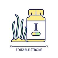 Iodine supplements RGB color icon. Iodine deficiency prevention. Medication for thyroid diseases. Seafood complementary medicine. Isolated vector illustration. Simple filled line drawing