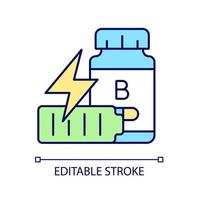 B vitamins for fatigue RGB color icon. Supplements to combat tiredness and weakness. Energy boost. Stress and dizziness reduction. Isolated vector illustration. Simple filled line drawing