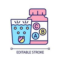 Vitamin effervescents RGB color icon. Water dissolving tablets. Multivitamins for better health. Water solution for digestion. Isolated vector illustration. Simple filled line drawing