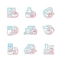 Food analysis gradient linear vector icons set. Biological and chemical danger detection. Varied examination methods. Thin line contour symbols bundle. Isolated outline illustrations collection
