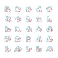 Food testing gradient linear vector icons set. Examination methods. Nutrition scientific analysis. Laboratory research. Thin line contour symbols bundle. Isolated outline illustrations collection