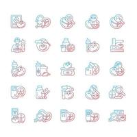 Food testing gradient linear vector icons set. Examination methods. Nutrition scientific analysis. Laboratory research. Thin line contour symbols bundle. Isolated outline illustrations collection
