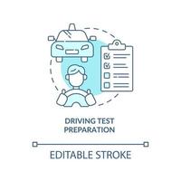 Driving test preparation blue concept icon. Driving school benefits abstract idea thin line illustration. Road and theory exam. Drivers license. Vector isolated outline color drawing. Editable stroke