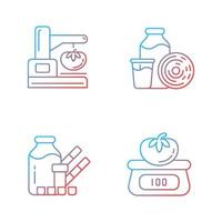 Food physical property test gradient linear vector icons set. Visual appearance evaluation. Weighing and measuring. Thin line contour symbols bundle. Isolated outline illustrations collection