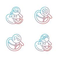 Food contaminant testing gradient linear vector icons set. Heavy metals and pesticide detection. Product content analysis. Thin line contour symbols bundle. Isolated outline illustrations collection