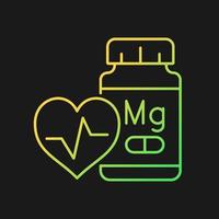 Magnesium supplements gradient vector icon for dark theme. Heart attack and cardiac arrest prevention. Thin line color symbol. Modern style pictogram. Vector isolated outline drawing