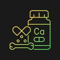 Calcium supplements gradient vector icon for dark theme. Complementary medication for vegans and lactose intolerant. Thin line color symbol. Modern style pictogram. Vector isolated outline drawing