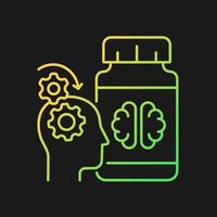 Mental work supplements gradient vector icon for dark theme. Natural brain enhancers. Nootropic medication. Thin line color symbol. Modern style pictogram. Vector isolated outline drawing