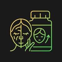 Rejuvenative supplements gradient vector icon for dark theme. Wrinkles reduction. Collagen medication for younger skin. Thin line color symbol. Modern style pictogram. Vector isolated outline drawing