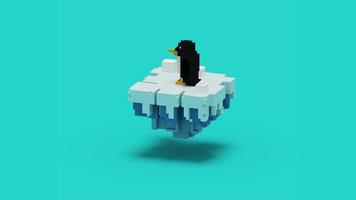 Footage of Rotate Penguin And The Floating Snow Island. With black, orange, white and blue color scheme and using 4K resolution. video