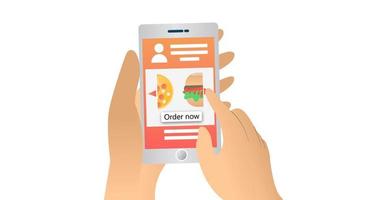 Graphic animation of a food delivery app with image hand and smartphone suitable for presentation media and infographics video