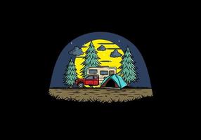 RV van camping in nature illustration vector