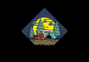 RV van camping in nature illustration vector
