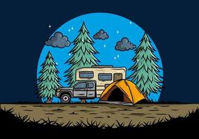 rv van camping en la naturaleza ilustración