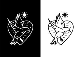 Black and white color of flying bird line art vector