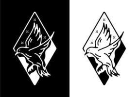 Black and white color of flying bird line art vector