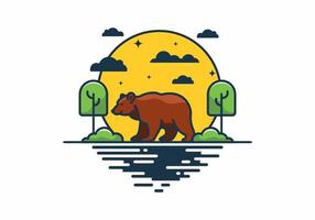 Colorful wild bear in nature flat illustration vector