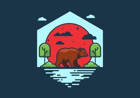 Colorful wild bear in nature flat illustration vector