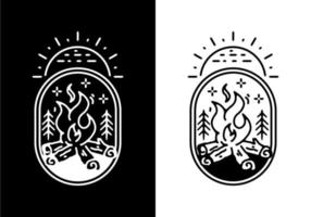 Black and white line art illustration of bonfire vector