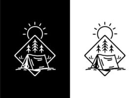 Black and white line art illustration of camping tent vector