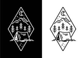 Black and white line art illustration of camping tent vector