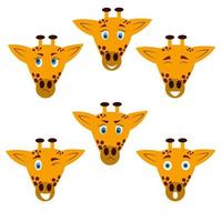 Giraffe head with different emotions, cartoon sticker vector