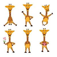 A set of cartoon giraffe stickers with different emotions vector