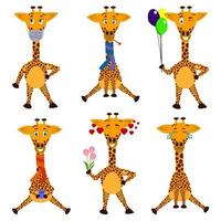 A set of cartoon giraffe stickers with different emotions vector