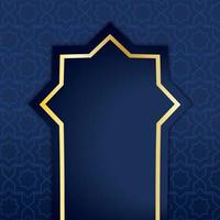 Islamic greeting card background with blue and gold detail decorated with Islamic art ornaments. Vector illustration.