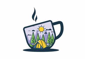 Fun camping with dome tent flat illustration vector