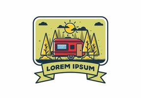 Campervan box with pine trees flat illustration vector