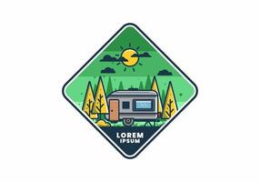 Campervan box with pine trees flat illustration vector