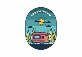 Campervan box with pine trees flat illustration vector