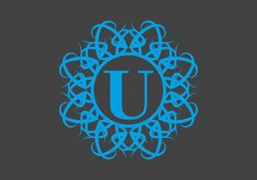 Blue grey of U initial letter in circle frame vector