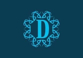 Blue D initial letter in classic frame vector