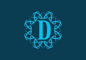 Blue D initial letter in classic frame vector