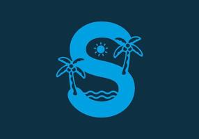 Blue of S initial letter with coconut tree and water vector