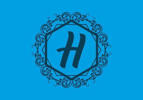 Blue H initial letter in hexagon classic frame vector