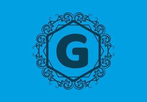 Blue initial G letter in classic hexagon vector