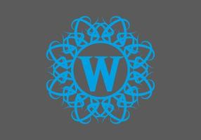 Blue grey of W initial letter in circle ornament frame vector