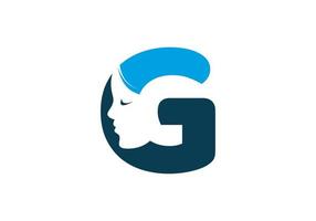 Blue G initial letter with silhouette of women face