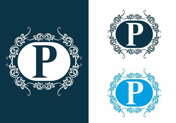 Blue white P initial letter in classic frame