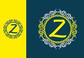 Blue yellow of Z initial in circle vintage frame vector