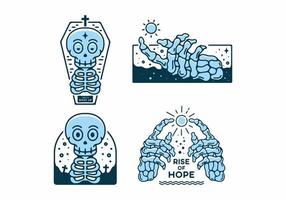 Blue color of skeleton line art collection set vector